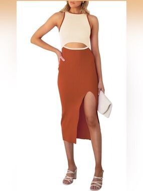 Terracotta Cutout Knit Summer Dress